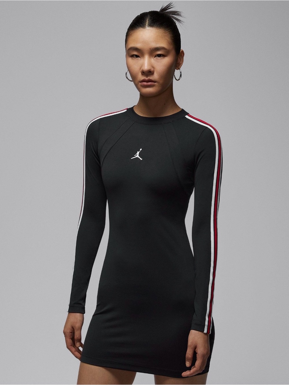 Jordan Brooklyn Long Sleeve Bodycon Dress Black Red Women’s S